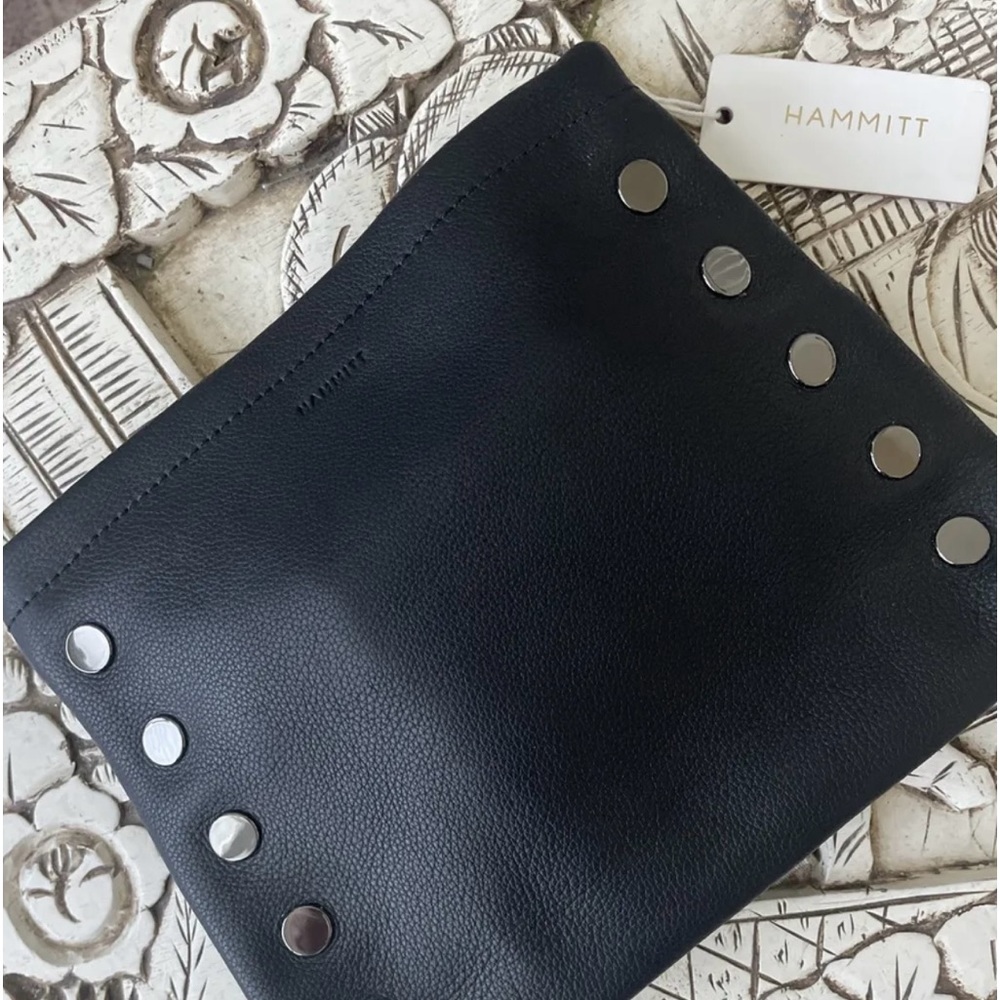 NEW HAMMITT Duke Black Leather CROSSBODY Shoulder HANDBAG Clutch Pebbled